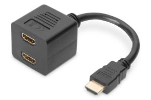 HDMI Y-splitter cable, type A -2xtype A M/F, 20cm passiv, Full HD, gold black